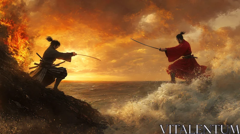 AI ART Samurai Sword Fight on the Coast