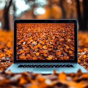 Autumn Leaves Reflected on a Laptop Screen