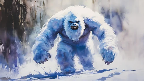 Abominable Snowman Watercolor Art