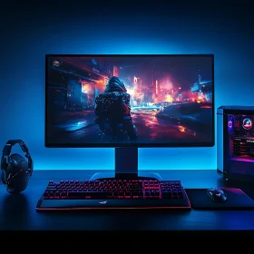 High-End Gaming Setup with RGB Lighting