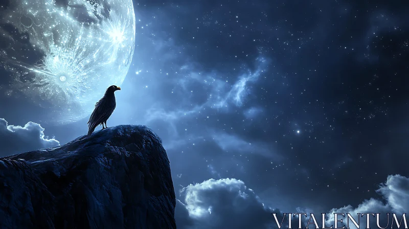 Night Raven on a Rock AI Image