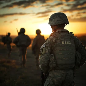 Soldiers Walking Towards Setting Sun