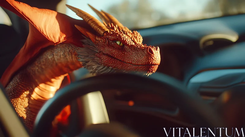 AI ART Red Dragon Behind the Wheel