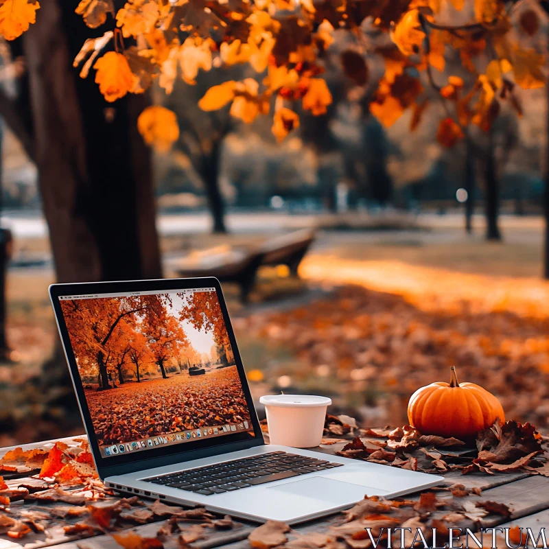 Fall Vibes with Laptop and Pumpkin AI Image