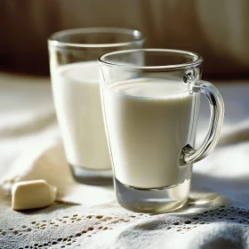 Elegant Milk Glasses on Lace Tablecloth