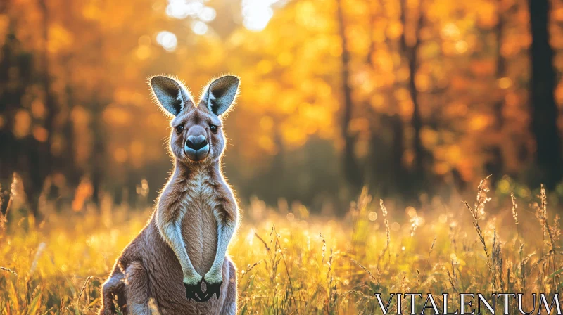 Wild Kangaroo in Autumn Forest AI Image