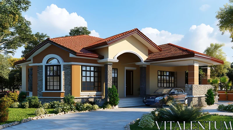 Beautiful Home Exterior with Terracotta Roof AI Image