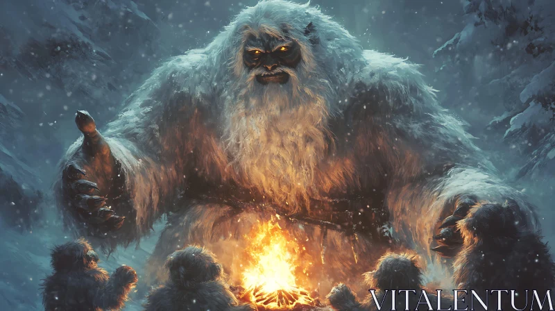 AI ART Winter Gathering: A Yeti and the Warmth of Fire