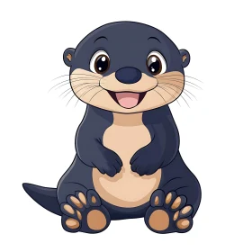 Adorable Otter Cartoon with Big Eyes and Smile