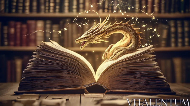 AI ART Mythical Dragon and Ancient Book