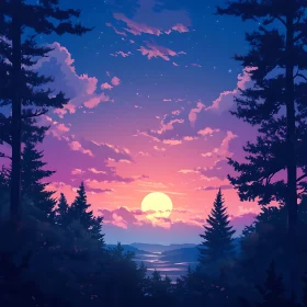 Peaceful Sunset Scene with Forest