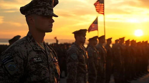 Military Lineup at Dusk