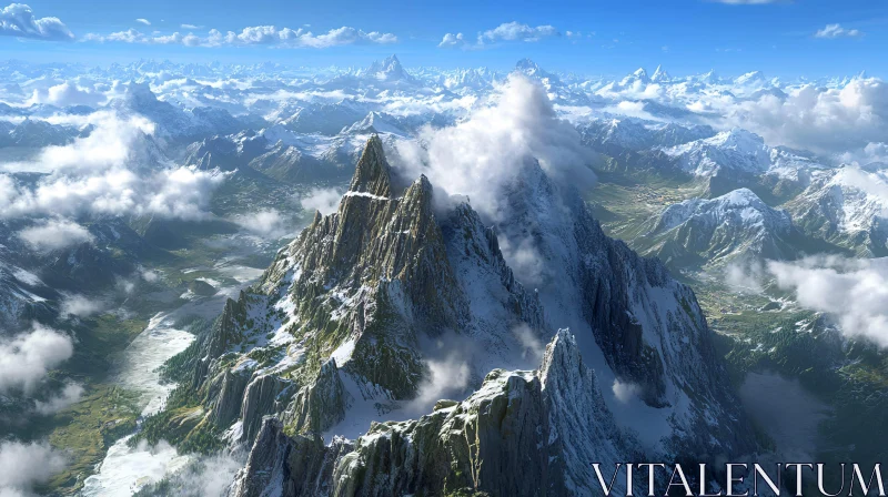 Majestic Mountain Range Under Clear Blue Sky AI Image