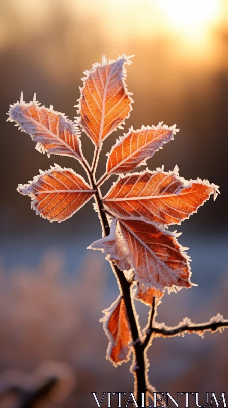 Frost-Kissed Leaf in Morning Sunlight - Nature Wonders AI Image