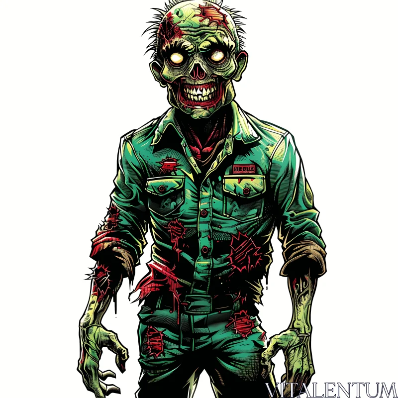 Green-Skinned Menacing Zombie - Digital Illustration AI Image