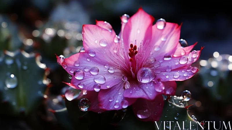 Pink Flower with Water Droplets - A Luminous Shadow Play AI Image