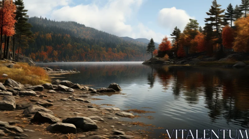 Serene Scottish Lake Amidst Autumn Forest and Mountainous Vistas AI Image