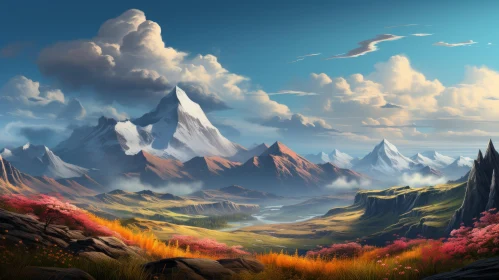 Whimsical Mountain Landscape - A Blend of Cartoonish and Realistic Art