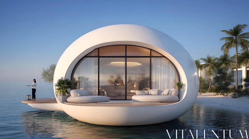 Modern Spherical House Over Ocean AI Image