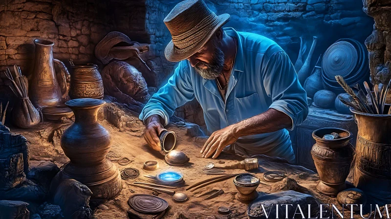 AI ART Man Unearthing History: Archeological Site