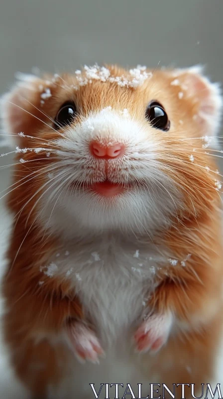 Charming Snow-Covered Hamster Portrait AI Image