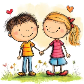 Cartoon Children Friendship Illustration