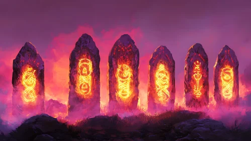 Glowing Runes on Ancient Stones at Twilight