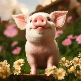 Smiling Piglet in Bloom