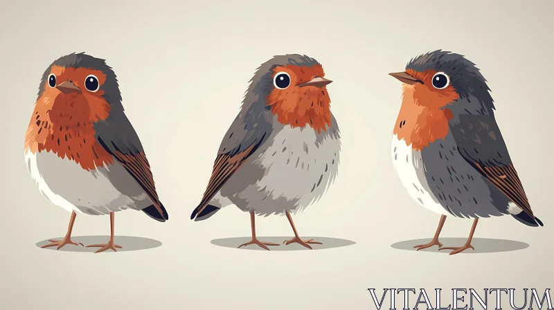 Whimsical Bird Art in Three Poses AI Image