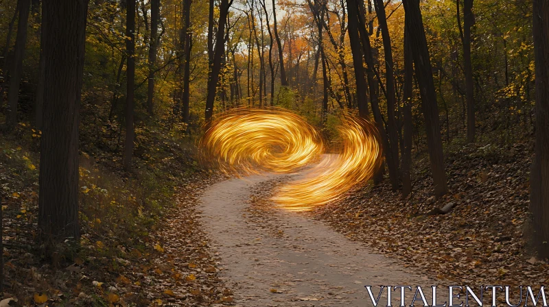 Mystical Forest Trail With Golden Light AI Image