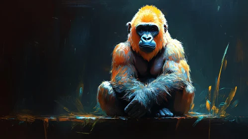 Contemplative Gorilla in Vibrant Colors