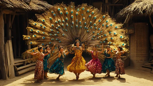 Elegant Peacock Dance Performance Artwork