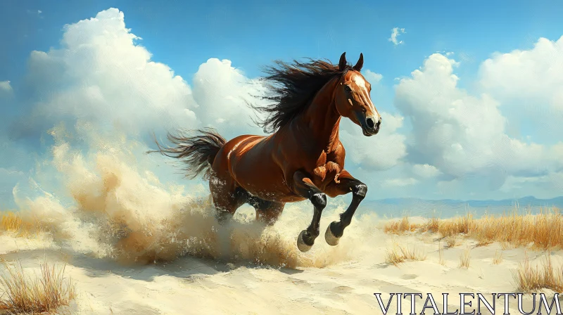 Horse Galloping Across Desert AI Image