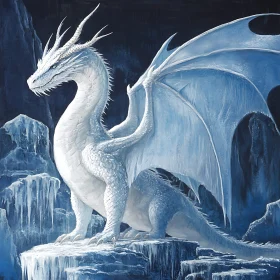 White Dragon on Frozen Landscape