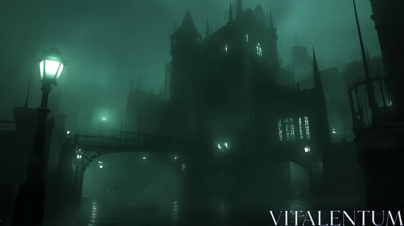 AI ART Foggy Gothic Architecture at Night