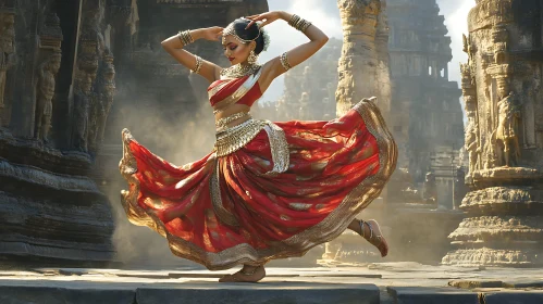 Graceful Woman Dancing in Traditional Dress