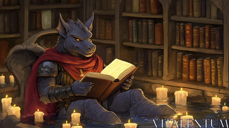 AI ART Scholarly Dragon in Flooded Library