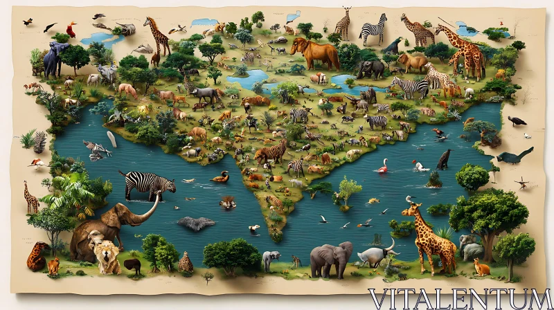 AI ART Illustrated Animal Map: A World of Wildlife