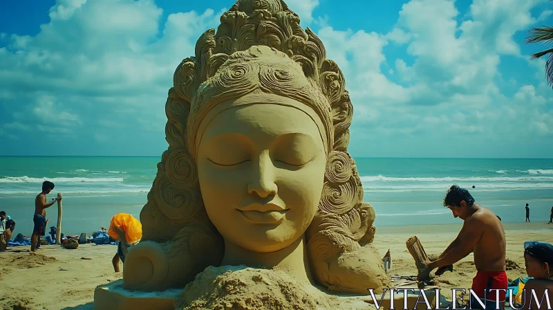 AI ART Beach Sand Face Sculpture