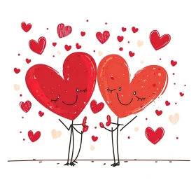 Whimsical Hearts Cartoon Illustration