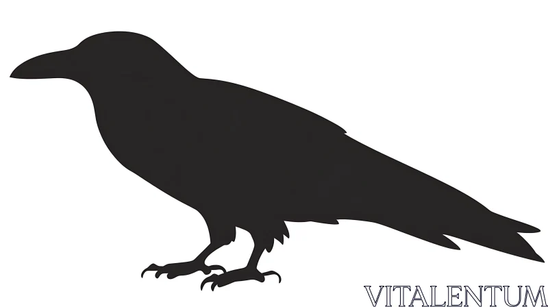 Black Raven Silhouette on White Backdrop AI Image