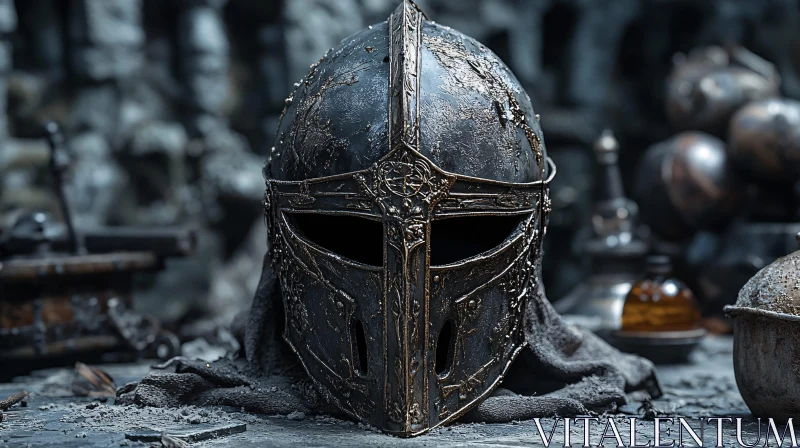 AI ART Medieval Helmet Close-Up Art