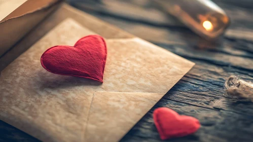 Romantic Still Life with Heart and Envelope