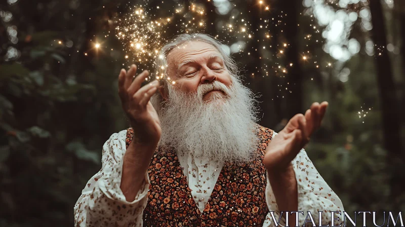 AI ART Magical Wizard with Sparkling Lights