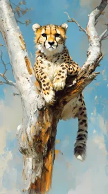 Cheetah Resting on Tree Branch