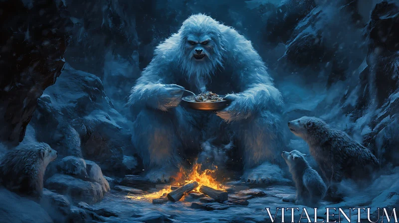 AI ART Winter Meal with Yeti and Bears