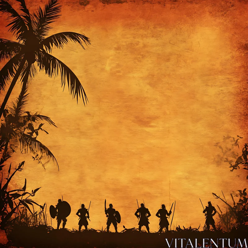 Tropical Warriors at Sunset Artwork AI Image