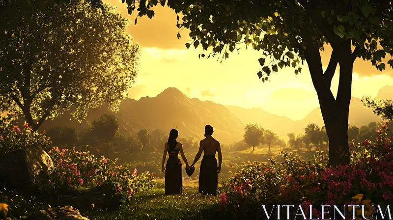 Couple Holding Hands in Nature AI Image