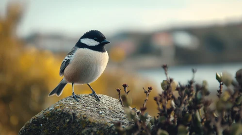 Small Bird on Rock Serene Scene