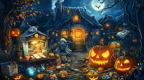 Spooky Halloween Scene with Pumpkins